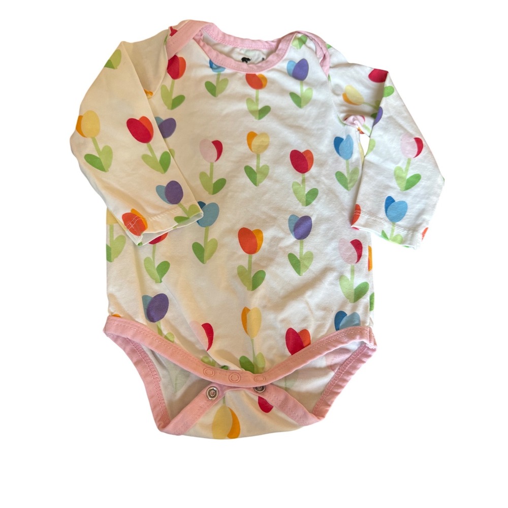 Monica + Andy Baby Girls Long Sleeve Tulip Floral Bodysuit White Pink 6-9 Months
